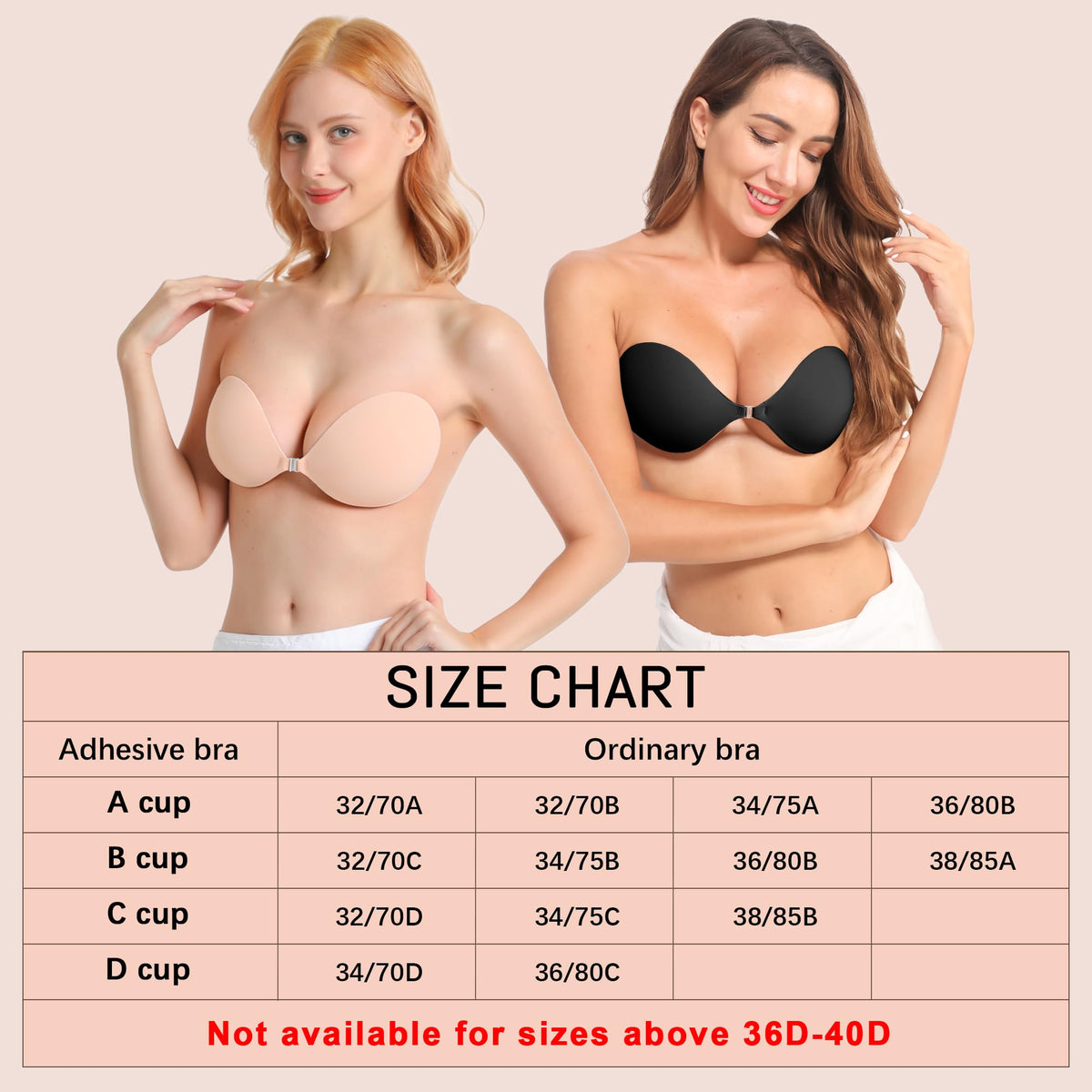 GKHWON Adhesive Bra Strapless Backless Invisible Push Up Sticky Bra with Silicone Nipple Covers Reusable Beige+Black A 🍁 All In One Marketplace Canada