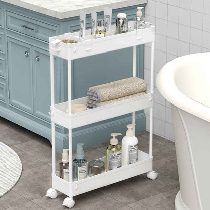 SPACELEAD Slim Storage Cart,3 Tier Bathroom Rolling Utility Cart Storage Organizer Slide Out Cart, Mobile Shelving Unit Organizer Trolley for Office Bathroom Kitchen Laundry Room Narrow Places, White 🍁 All In One Marketplace Canada