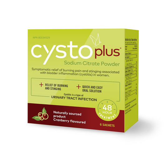 Cystoplus Symptom relief for cystitis, a type of urinary tract infection. Sodium Citrate Powder - Symptom Relief Oral Solution for Pain, Stinging & Burning Sensation - 6 Sachets 🍁 All In One Marketplace Canada