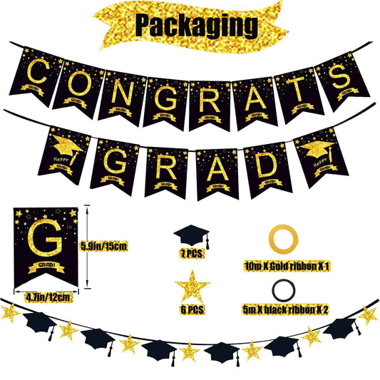 Graduation Decorations Class of 2026, 12Pcs Black and Gold balloons with Swirl and Graduation Garland Congrats Grad 2026 Banner for College High School Party Supplies 🍁 All In One Marketplace Canada