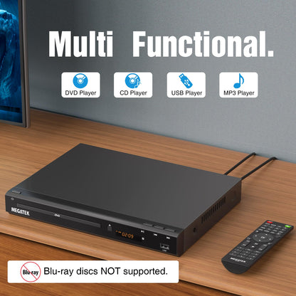 MEGATEK Region-Free HDMI DVD Player for TV, Compact CD/DVD Player with USB Port, Plays All Region DVDs & Multi Formats, Metal Housing, HDMI/RCA Cables & Remote Included 🍁 All In One Marketplace Canada