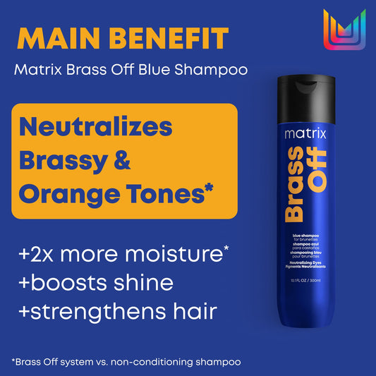 Matrix Brass Off Blue Shampoo, Neutralizes Brassy Orange Undertones, Tones Brunette, Brown & Dark Blonde Hair, Color Depositing, Pigmented Salon Formula, Vegan, Packaging May Vary 🍁 All In One Marketplace Canada