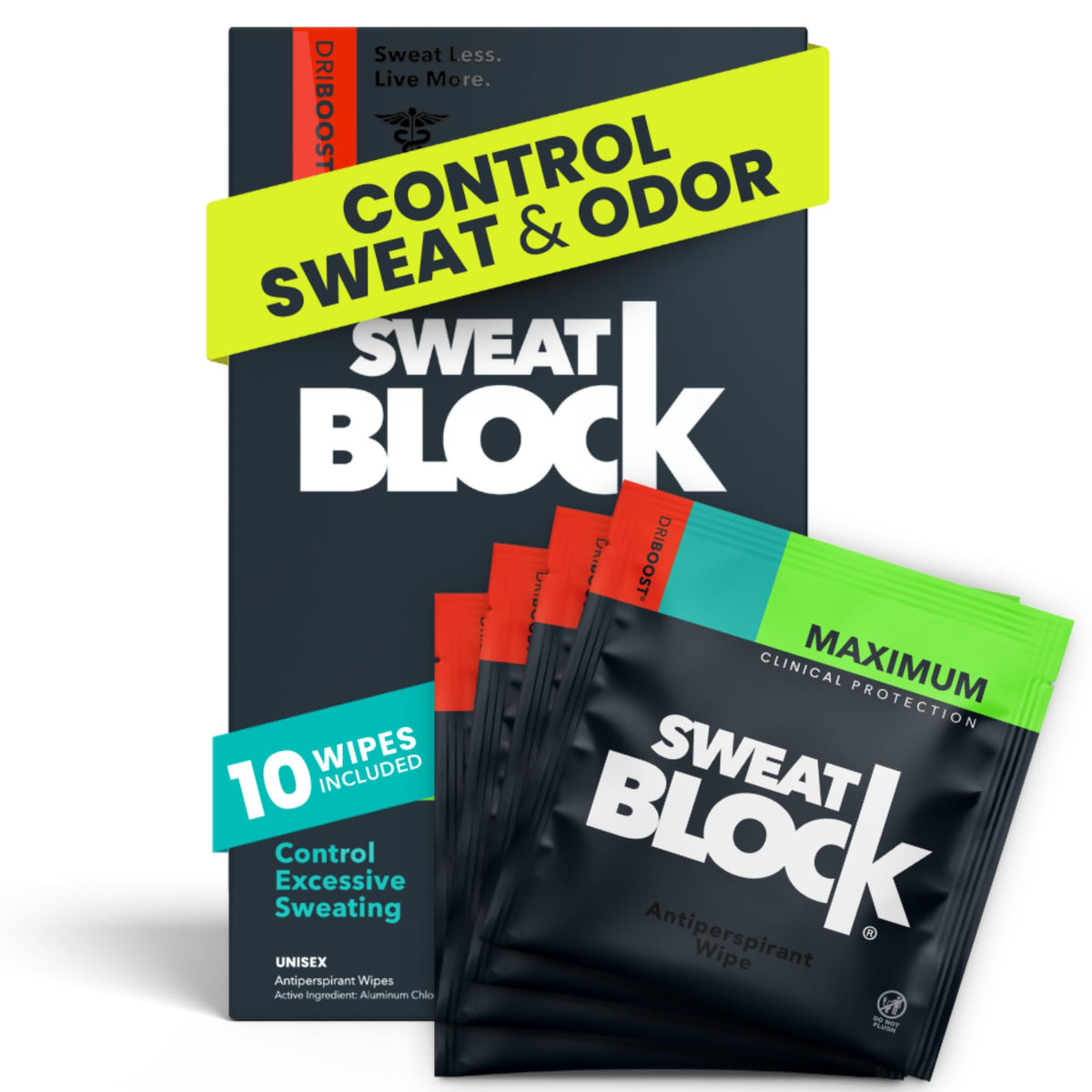 SweatBlock Clinical Strength Antiperspirant Wipes- Treat Hyperhidrosis & Excessive Sweating - Up to 7 Days Protection Per Wipe - 10 count - Unisex 🍁 All In One Marketplace Canada