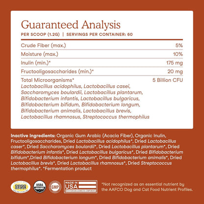 Fera Pets Probiotics for Dogs & Cats with Prebiotics - USDA Organic - Gut Health Powder Supplement with 12 Strains and 5 Billion CFUs - Supports Immunity, Energy and Skin & Coat - 60 Scoops 🍁 All In One Marketplace Canada