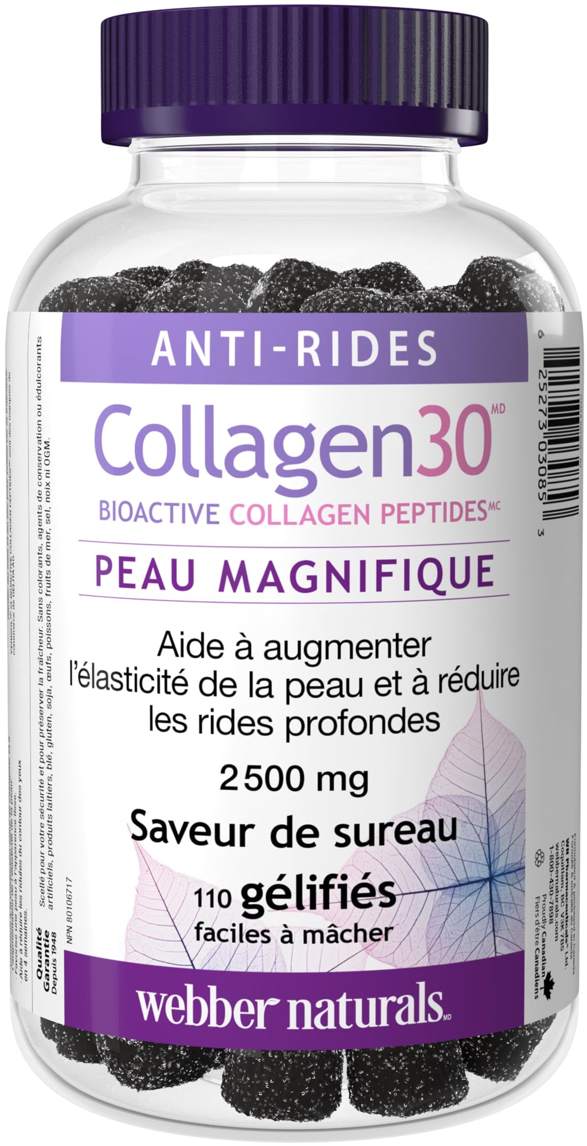 Webber Naturals Collagen30 Anti-Wrinkle Gummy, 2,500mg of Bioactive Collagen Peptides Per Serving, 110 Gummies, Helps Reduce Deep Wrinkles, Fine Lines & Stimulates Skin Cells 🍁 All In One Marketplace Canada