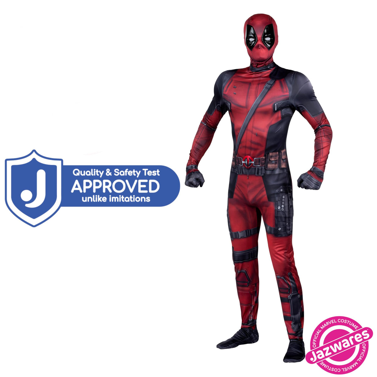 MARVEL Deadpool Official Adult Deluxe Zentai Halloween Costume - Stretch Spandex with Wrist Slits (S)
