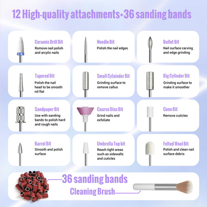 Denabuty Cordless Electric Nail Drill Machine, 13 in 1 Nail File Kit 35000RPM Professional Portable Rechargeable E File for Acrylic Polish Gel Removal Manicure Pedicure Set with 5 Speeds DN-2402 🍁 All In One Marketplace Canada