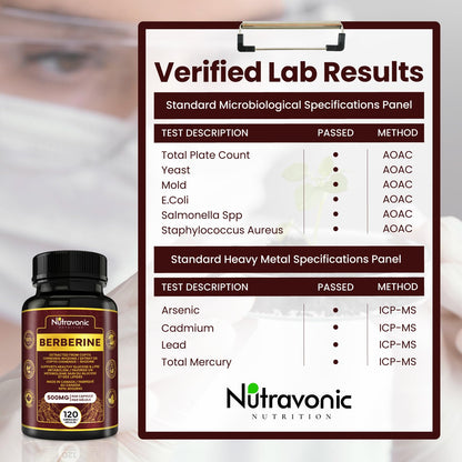 Nutravonic Berberine Supplements 1000mg Per Serving, 500mg Per Capsule | Made in Canada I Supports Healthy Glucose & Lipid Metabolism | Non-GMO, Vegan, Gluten-free, 120 Easy-to-Swallow Capsules 🍁 All In One Marketplace Canada