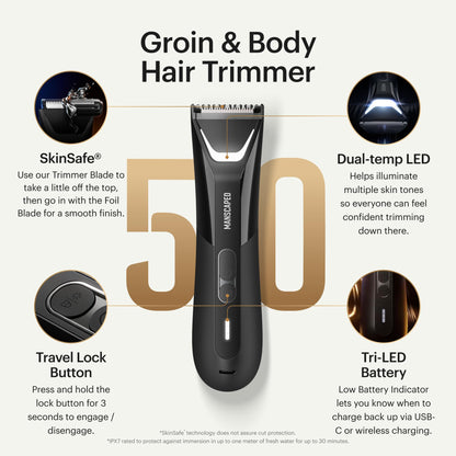 MANSCAPED® The Lawn Mower® 5.0 ULTRA Groin & Body Hair Trimmer – Dual-Head SkinSafe® Trimmer & Foil Blades, Waterproof Wet/Dry Groomer, USB-C Rechargeable with Travel Case, Men’s Ball Shaver, Black 🍁 All In One Marketplace Canada