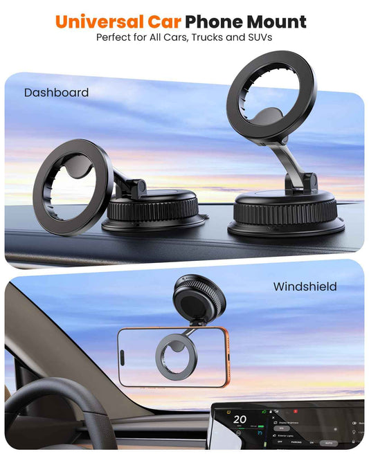 BOSILLEY Magnetic Car Phone Mount for MagSafe, Strong Suction Cup Phone Holder for Car Dashboard & Windshield, 360° Rotatable & Foldable, Adjustable Cell Phone Holder for Car, Fits iPhone 12–17 Series 🍁 All In One Marketplace Canada