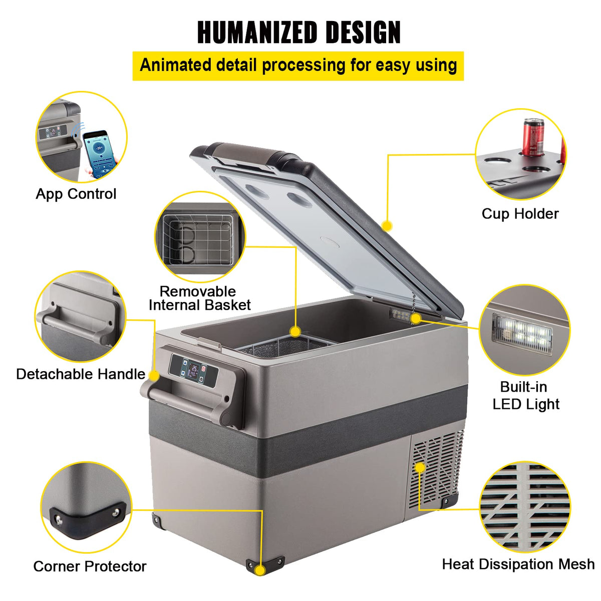 VEVOR 45L Portable Car Refrigerator 48 Quart LG Compact RV Fridge 12/24V DC & 110-240V AC Vehicle Car Truck Boat Mini Electric Freezer for Driving Travel Fishing Outdoor and Home Use -4°F-68°F, Grey 🍁 All In One Marketplace Canada