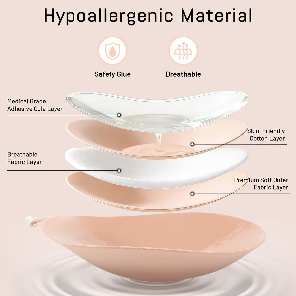 GKHWON Adhesive Bra Strapless Backless Invisible Push Up Sticky Bra with Silicone Nipple Covers Reusable Beige A 🍁 All In One Marketplace Canada