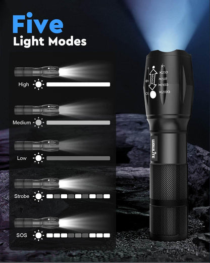 wowlite Tactical Flashlight, Wowlite Ultra Bright XML T6 LED Torch with 5 Light Modes & Adjustable Focus for Emergency Camping Hiking (2 Pack) 🍁 All In One Marketplace Canada