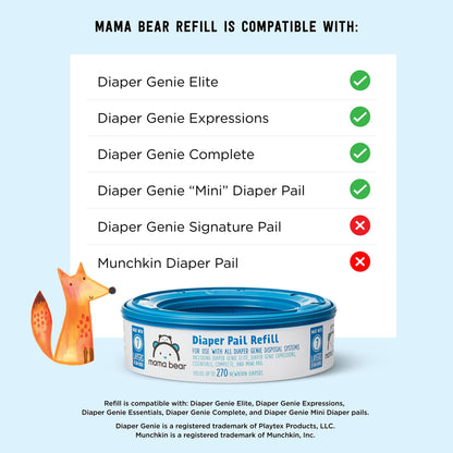 Mama Bear Diaper Pail Refills for Diaper Genie Pails, 270 Count (Pack of 4) 🍁 All In One Marketplace Canada
