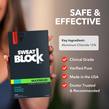 SweatBlock Clinical Strength Antiperspirant Wipes- Treat Hyperhidrosis & Excessive Sweating - Up to 7 Days Protection Per Wipe - 10 count - Unisex 🍁 All In One Marketplace Canada