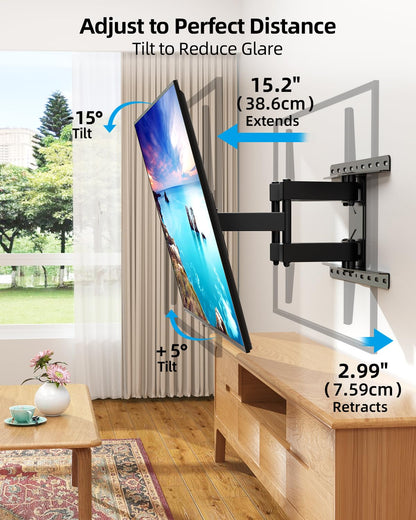 HOME VISION Full Motion TV Wall Mount for Most 32-85 inch TVs up to132 lbs, TV Mount Swivel and Tilt with Dual Articulating Arms, Wall Mount TV Bracket Max VESA 600x400mm, Fits 8" 12" 16" Wood Studs 🍁 All In One Marketplace Canada
