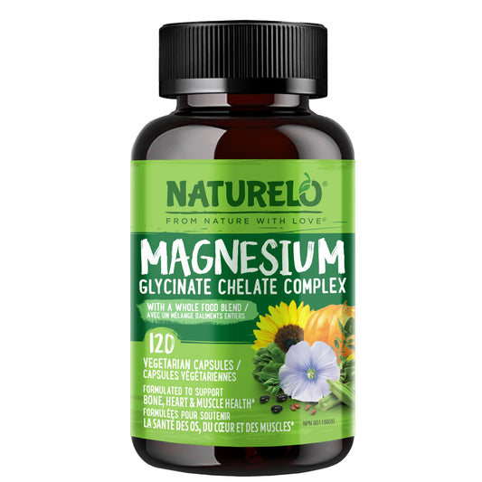 NATURELO Magnesium Glycinate Chelate Complex - 200 mg Magnesium, 120 Capsules, Support Sleep, Calm, Muscle Cramp & Stress Relief, Gluten Free, Non GMO, with Organic Vegetables 🍁 All In One Marketplace Canada