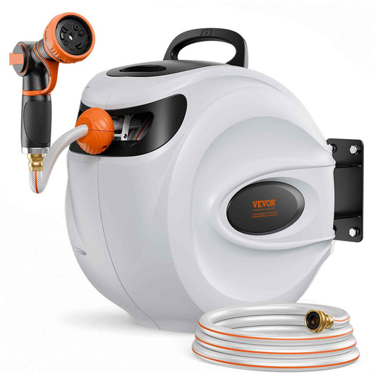VEVOR Retractable Hose Reel, 115 ft x 1/2 inch, 180° Swivel Bracket Wall-Mounted, Garden Water Hose Reel with 9-Pattern Nozzle, Automatic Rewind, Lock at Any Length, and Slow Return System 🍁 All In One Marketplace Canada