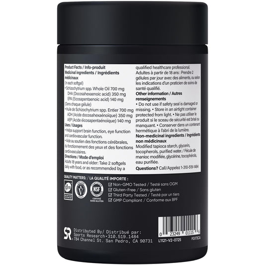 Sports Research Vegan Omega-3 Fish Oil Alternative from Algae Oil - Highest Levels of DHA & EPA Fatty Acids | Non-GMO Verified & Vegan Certified - 60 Veggie Softgels (Carrageenan Free) 🍁 All In One Marketplace Canada