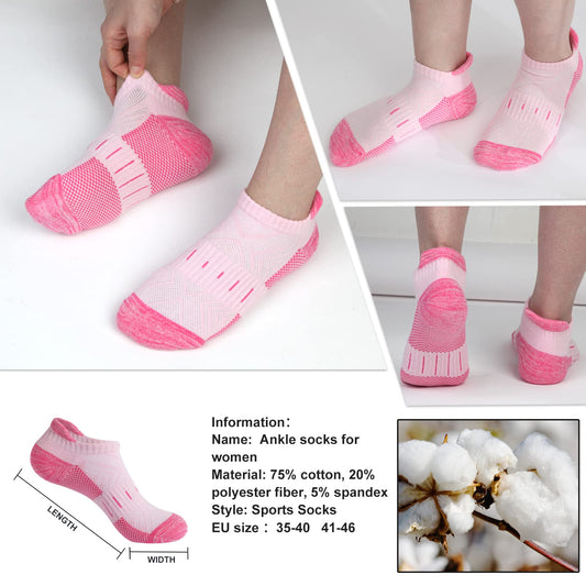 Womens Socks 6 Pairs Running Low Cut Cotton Socks for Women Cushioned Breathable Casual Ladies Ankle Athletic Sport Socks (CA/US, Numeric, 7, 9, Regular, Regular, multicolor) 🍁 All In One Marketplace Canada