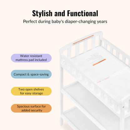 Dream On Me Emily Changing Table In White, Comes With 1" Changing Pad, Features Two Shelves, Portable Changing Station, Made Of Sustainable New Zealand Pinewood 🍁 All In One Marketplace Canada