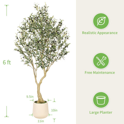 Realead 6ft Artificial Olive Tree with Tall Exquisite Planter - Realistic Faux Olive Tree with Thick Trunk and Lifelike Fruits - Large Fake Olive Tree for Home Office Decor 🍁 All In One Marketplace Canada