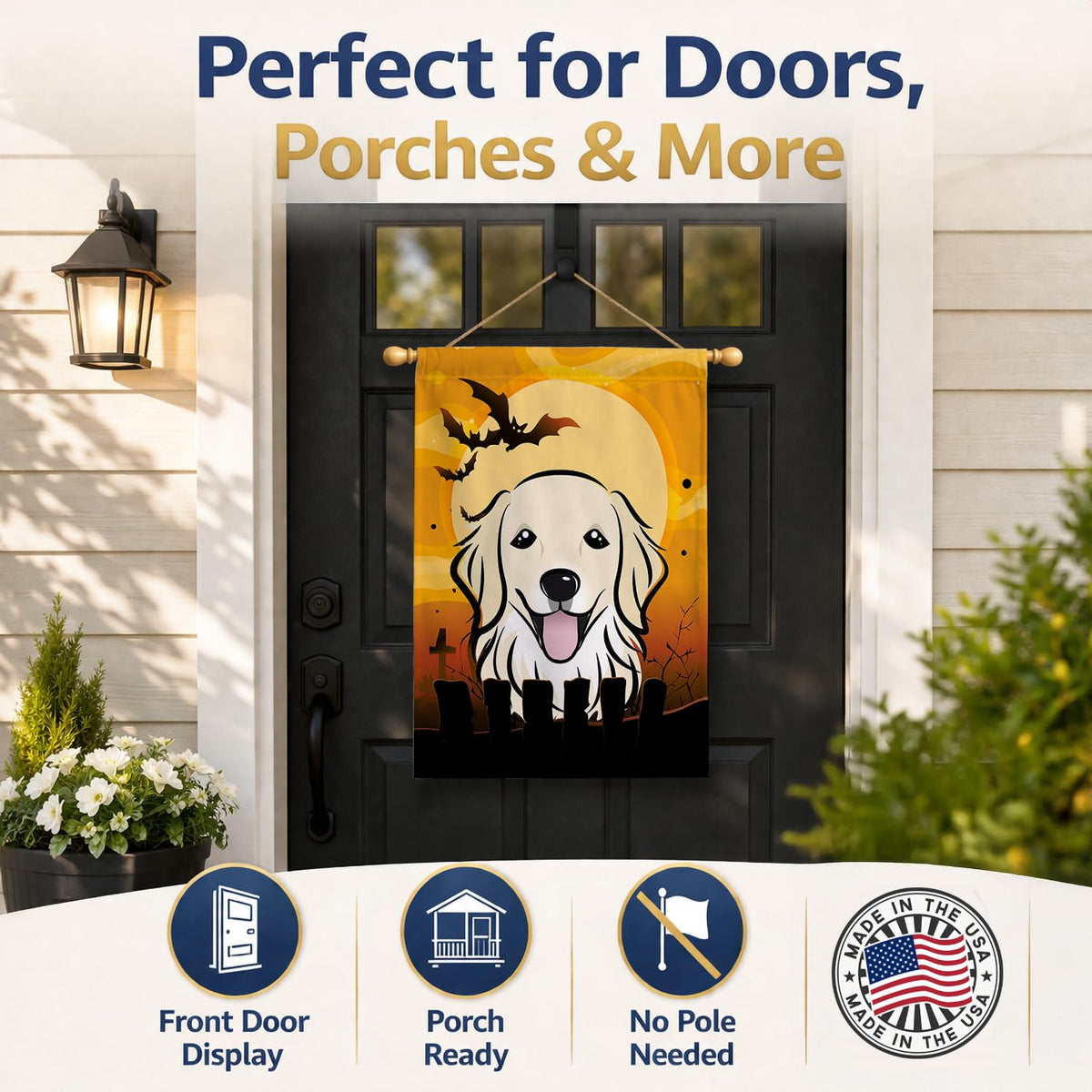 Caroline's Treasures BB1763CHF Halloween Golden Retriever Canvas House Size Flag, Multicolor, Large