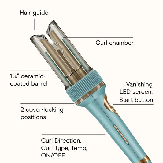 Conair CD1032C Curl Secret 1 ¼ inch Barrel Auto Hair Curler in Blue - 3 curl directions - Medium to Long Hair Lengths produces wavy, soft or blowout curls, All hair types, Dual Voltage for Travel 🍁 All In One Marketplace Canada