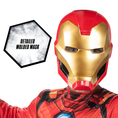 Marvel Iron Man Official Youth Halloween Costume - Premium Quality Fabric Jumpsuit with Printed Design and Plastic Mask - Size Small Red