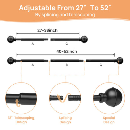 upsimples No Drill Curtain Rods for Window 28 to 48 Inches, 5/8 Inch Diameter Renter Friendly Drapery Rod with Adhesive Brackets without Drilling, Adjustable from 27 to 52 Inches, Black 🍁 All In One Marketplace Canada