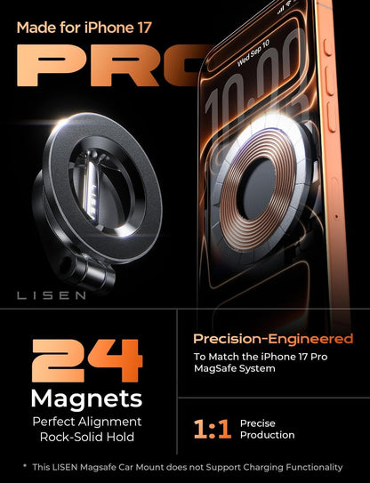 LISEN for MagSafe Car Mount, [24 Strong Magnet] 360° Rotation Magnetic Phone Holder Car Support Cellulaire Auto iPhone Car Holder Mount Dash Phone Mount for iPhone 17 Pro Max Air 16 Plus 15 14 13 12 🍁 All In One Marketplace Canada