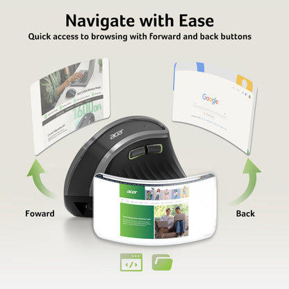 Acer Wireless Ergonomic Mouse, Rechargeable Vertical Mouse, 3 Adjustable DPI 1600/1200/1000, Ergo Mice, 2.4GHz Computer Mouse with 6 Buttons, 2.4GHz USB Receiver for Laptop, PC, Desktop 🍁 All In One Marketplace Canada