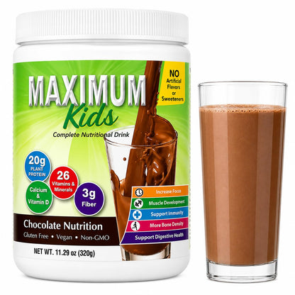 Maximum Kids Complete ORGANIC Powder Mix - Great TASTING, EASY to use, complete nutritional drink with 26 vitamins & Minerals, 20g of Plant Protein, 3g of Fiber. Kid TESTED! Parents APPROVED! 🍁 All In One Marketplace Canada