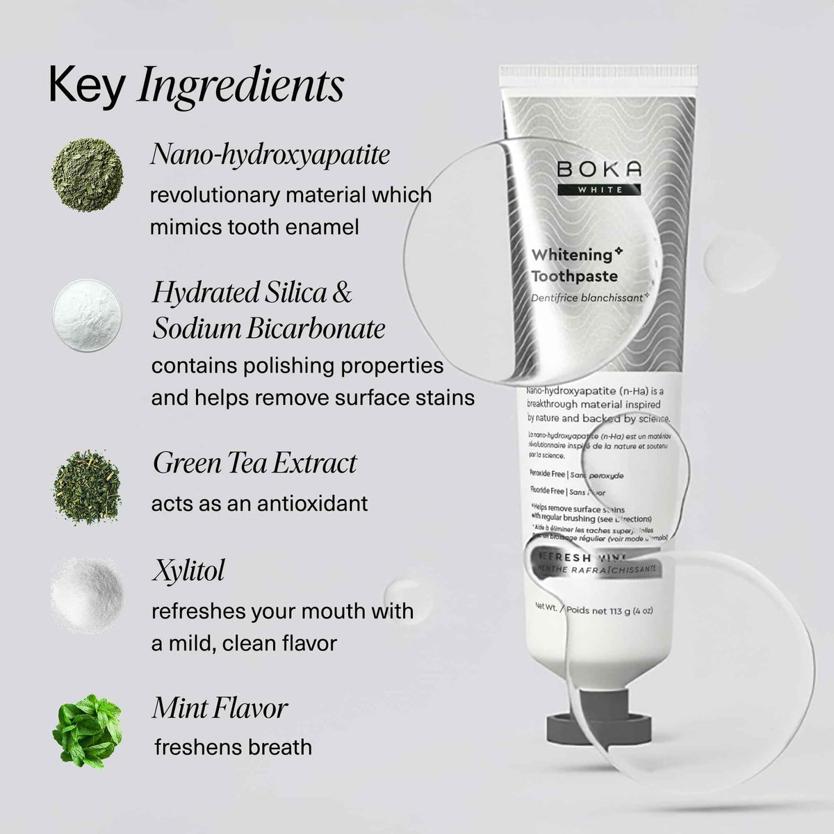 Boka Fluoride Free Toothpaste, Nano Hydroxyapatite Toothpaste, Appropriate for Sensitive Teeth, for Adult, Kids Oral Care - Whitening * Refresh Mint, 4 Fl Oz (113g) 1Pk 🍁 All In One Marketplace Canada