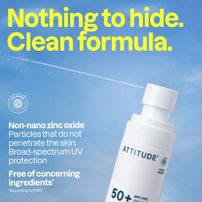 ATTITUDE Sensitive Skin Mineral Sunscreen Lightweight Lotion SPF 50, Broad Spectrum Zinc Oxide, EWG Verified, Mineral-Based, Non-Nano, Water-Resistant 80 Minutes, Non-Greasy for Face & Body, Vegan, Unscented, 80 grams 🍁 All In One Marketplace Canada