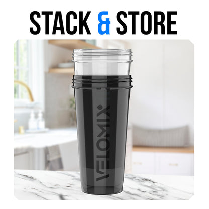 VELOMIX -2 Pack- 28 oz Protein Shaker Bottles for Protein Mixes - 2x Wire Whisk | Leak Proof Shaker Cups for Protein Shakes | Protein Shaker Bottle Pack | Shakers (Transparent & Black - 28oz) 🍁 All In One Marketplace Canada