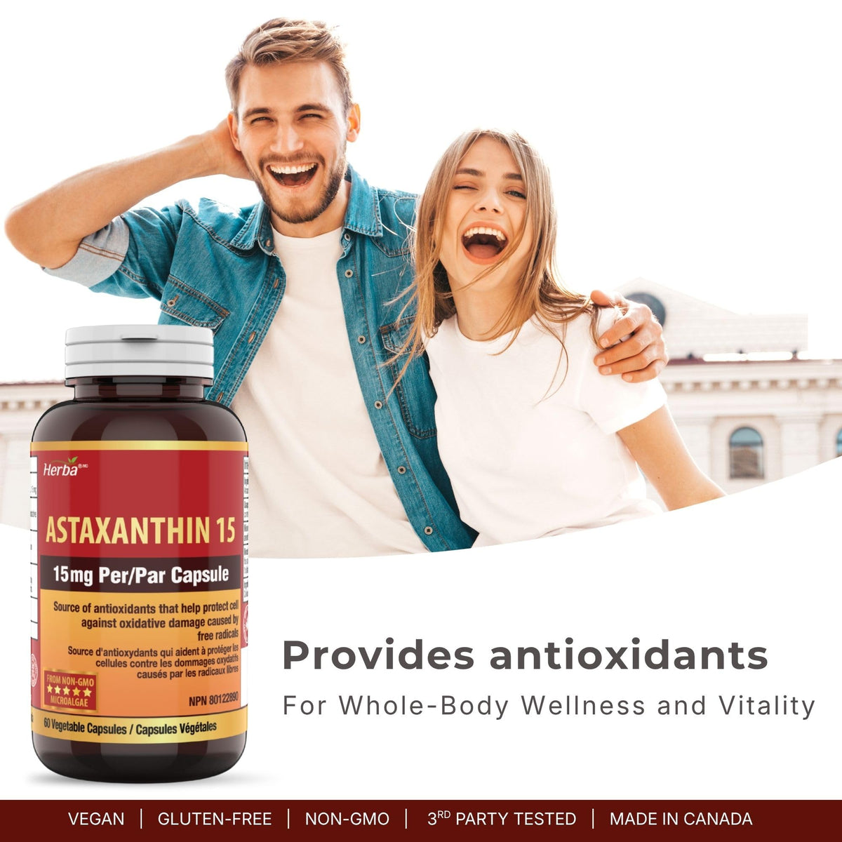 Herba Astaxanthin Supplement 15mg – 60 Vegan Capsules | Made with Non-GMO Micro-algae | Source of Antioxidant | Made and Third Party Tested in Canada 🍁 All In One Marketplace Canada