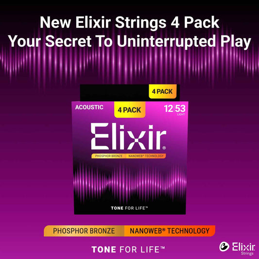 Elixir Strings, Acoustic Guitar Strings, Phosphor Bronze with NANOWEB Technology, Longest-Lasting Rich and Full Tone with Comfortable Feel, 4 Pack, Light 12-53 🍁 All In One Marketplace Canada
