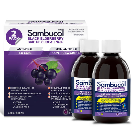 Sambucol Black Elderberry Anti-Viral Flu Care | Quickly Relieves Cold & Flu Symptoms | Immune Support & Antioxidant | Ideal for Families | Syrup, 230 mL | Pack of 2 🍁 All In One Marketplace Canada