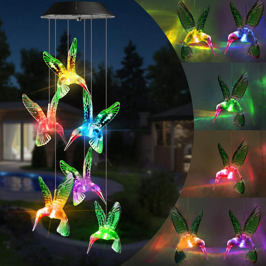 Toodour Solar Wind Chimes, Color Changing Solar Hummingbird Wind Chimes, LED Decorative Mobile, Waterproof Solar Lights Outdoor for Patio, Window, Garden Decor, for Mom/Grandma 🍁 All In One Marketplace Canada