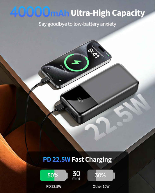 Power Bank Portable Charger 40000mAh, 22.5W Fast Charging, Built-in 2 Output Cable, Charge 5 Devices Simultaneously LCD Display for iPhone and Android Phones and Most Electronic Devices 🍁 All In One Marketplace Canada