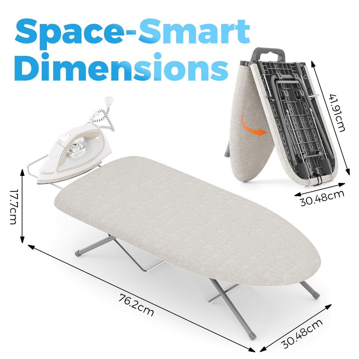 KINGBOARD Tabletop Ironing Board, Small Iron Board with Iron Rest, Folding Iron Board, Extra Thick Cover, Portable Tabletop Ironing Board with Non-Slip Feet, 30x12 Beige 🍁 All In One Marketplace Canada