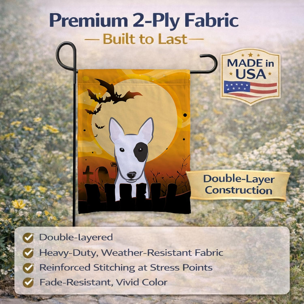 Caroline's Treasures BB1767GF Halloween Bull Terrier Garden Size Flag, Small, Multicolor