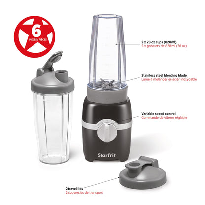 Starfrit Personal Blender, Two 828ml Cups, High, Low & Pulse Modes, 300W, Black 🍁 All In One Marketplace Canada