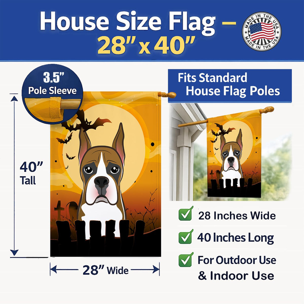 Caroline's Treasures BB1781CHF Halloween Boxer Canvas House Size Flag, Multicolor, Large