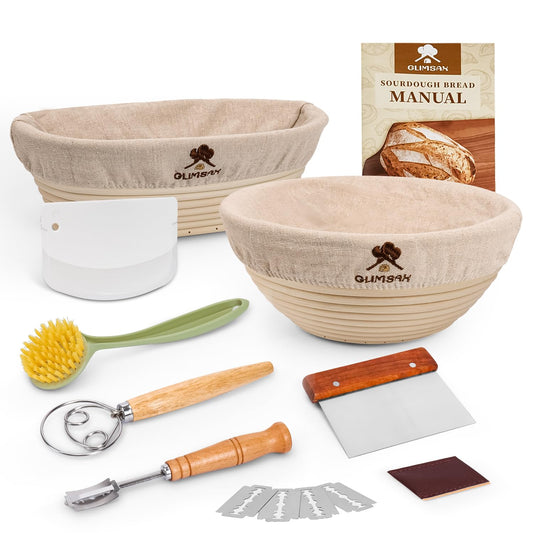 Glimsax Banneton Proofing Basket Set of 2, 9" Round & 10" Oval for Sourdough Baking, Bread Making Accessories and Tools Starter Kit, Gifts for Beginner and Professional Bakers 🍁 All In One Marketplace Canada