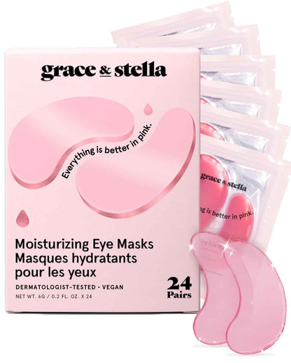 grace & stella Award Winning Under Eye Mask - Gifts for Her - Birthday Gifts for Women - Gel Eye Patches for Dark Circles, Puffy Eyes, Wrinkles, Undereye Bags - Self Care Gifts (24 Pairs, Pink) 🍁 All In One Marketplace Canada