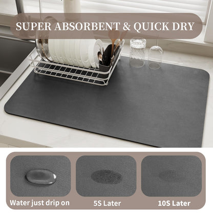 MontVoo-Absorbent Dish Drying Mat-Kitchen Counter Rubber Backed Water Absorbing Drying Mat-Hide Stain Under Dish Mat Quick Dry Coffee Mat-Dark Grey 12''x19'' 🍁 All In One Marketplace Canada