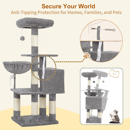 Heybly Cat Tree with Toy, Cat Tower condo for Indoor Cats, Cat House with Padded Plush Perch, Cozy Hammock and Sisal Scratching Posts, Light Gray S HCT004SW 🍁 All In One Marketplace Canada