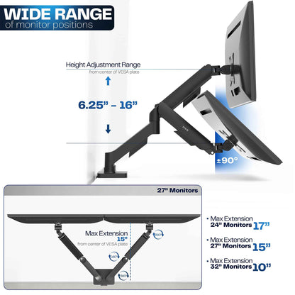 VIVO Dual Monitor up to 32 inches and 19.8 lbs per Screen, Pneumatic Arm Desk Mount, Articulating Counterbalance, VESA Stand, Classic, STAND-V002O 🍁 All In One Marketplace Canada